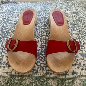DÔEN Mercata Red Leather Strap Logo Buckle Clog Sandals Slides Size 40